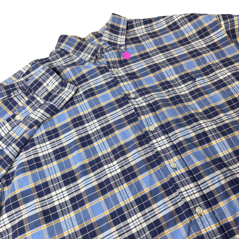 Ralph Lauren Mens Blue Plaid Big Shirt XL Cotton Button Down Preppy Oversized